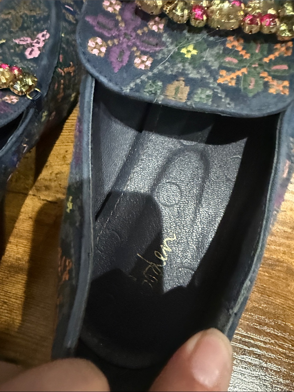 Boden Navy Velvet Floral Loafers with Jeweled Trim - Picture 5 of 5
